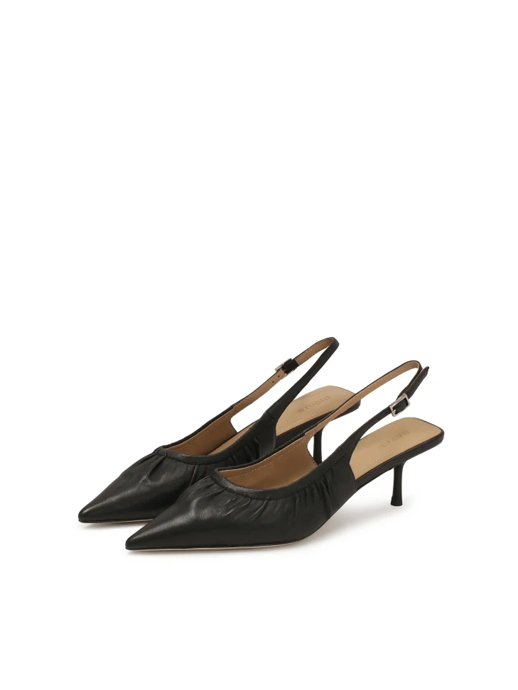 Kazar Black Slingback Pumps With Ruffled Upper