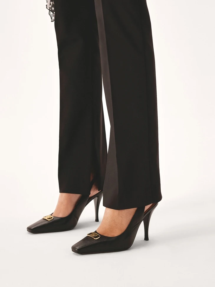 Kazar Black Slingback Pumps With Slim Square Nose