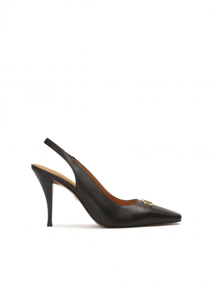 kazar Black slingback pumps with slim square nose