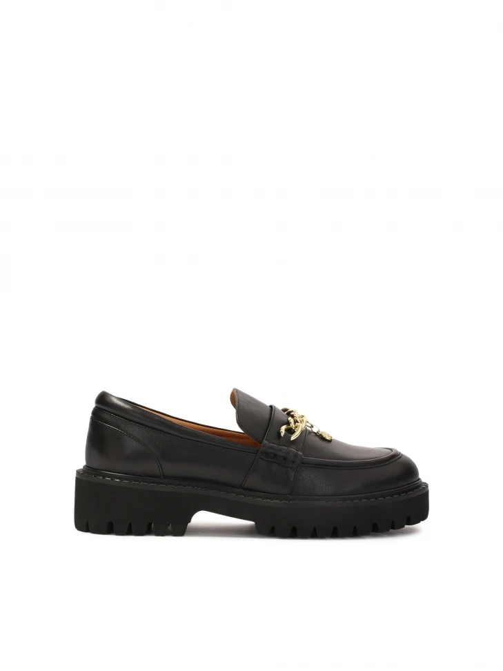 kazar Black slip-on shoes with tag chain