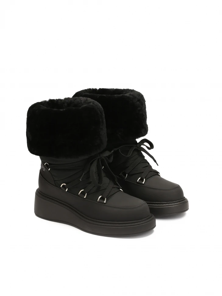 Kazar Black Snow Boots With Sheep's Wool
