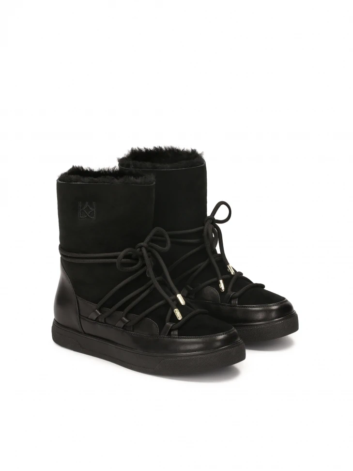 Kazar Black Snow Boots With Suede Upper