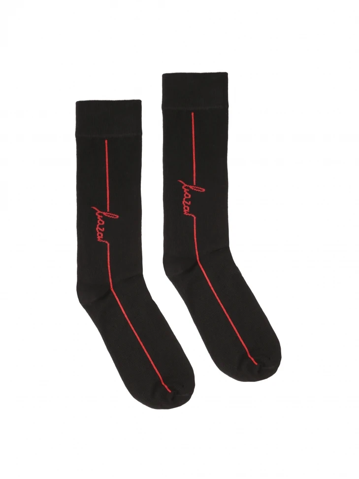 Kazar Black Socks With Contrasting Stripe And Logo