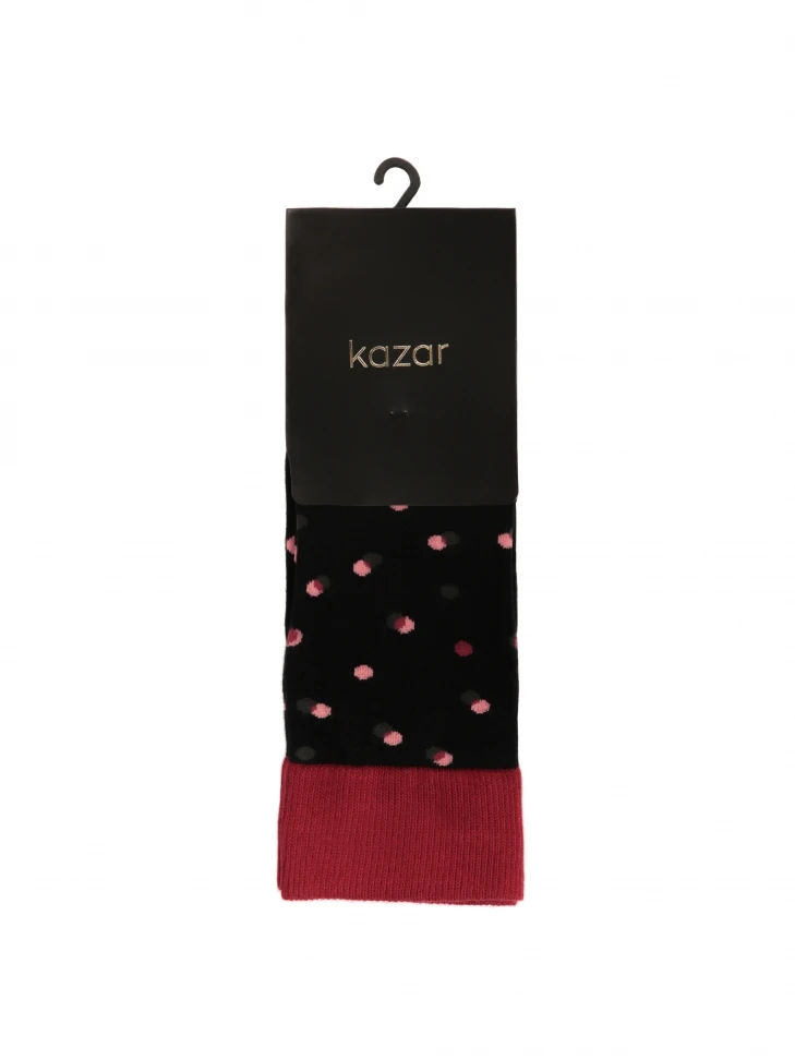Kazar Black Socks With Maroon Dots