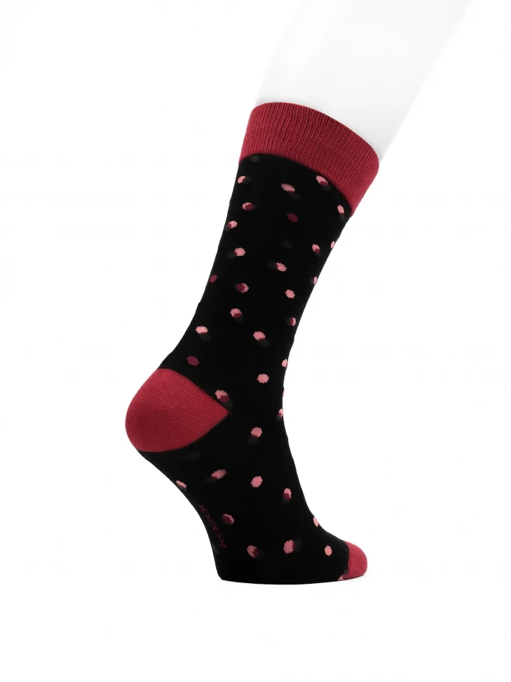 Kazar Black Socks With Maroon Dots