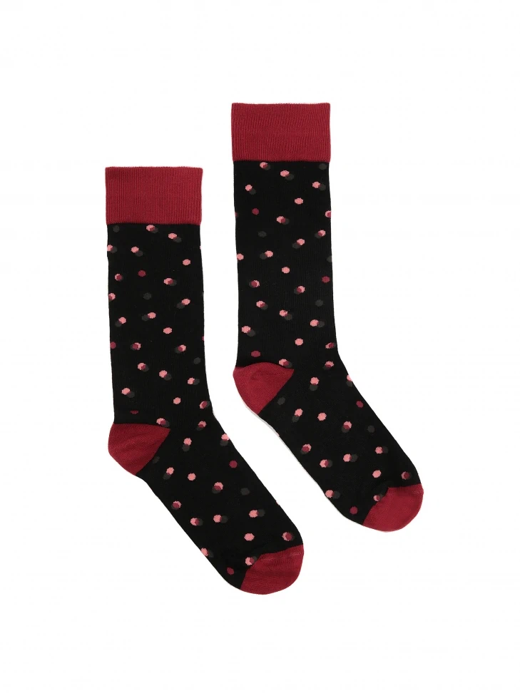 Kazar Black Socks With Maroon Dots