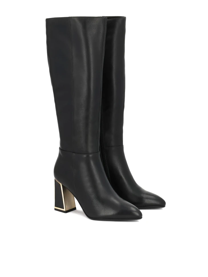Kazar Black Stiletto Boots With Gold Inserts