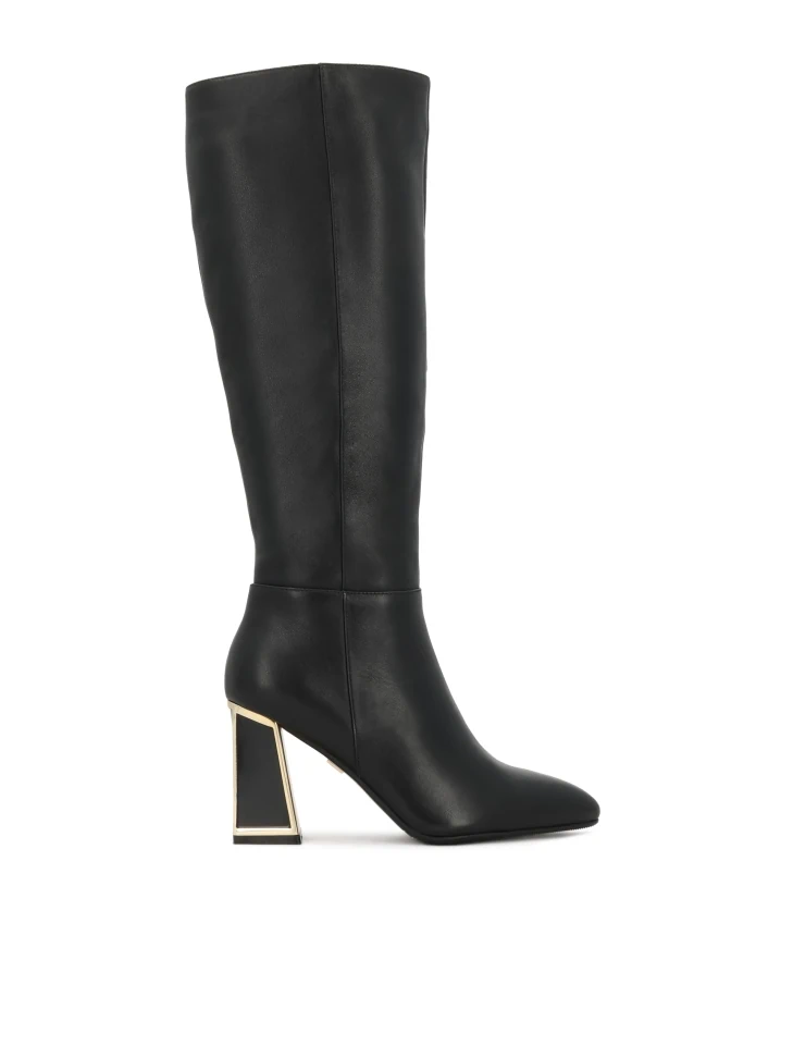 kazar Black stiletto boots with gold inserts