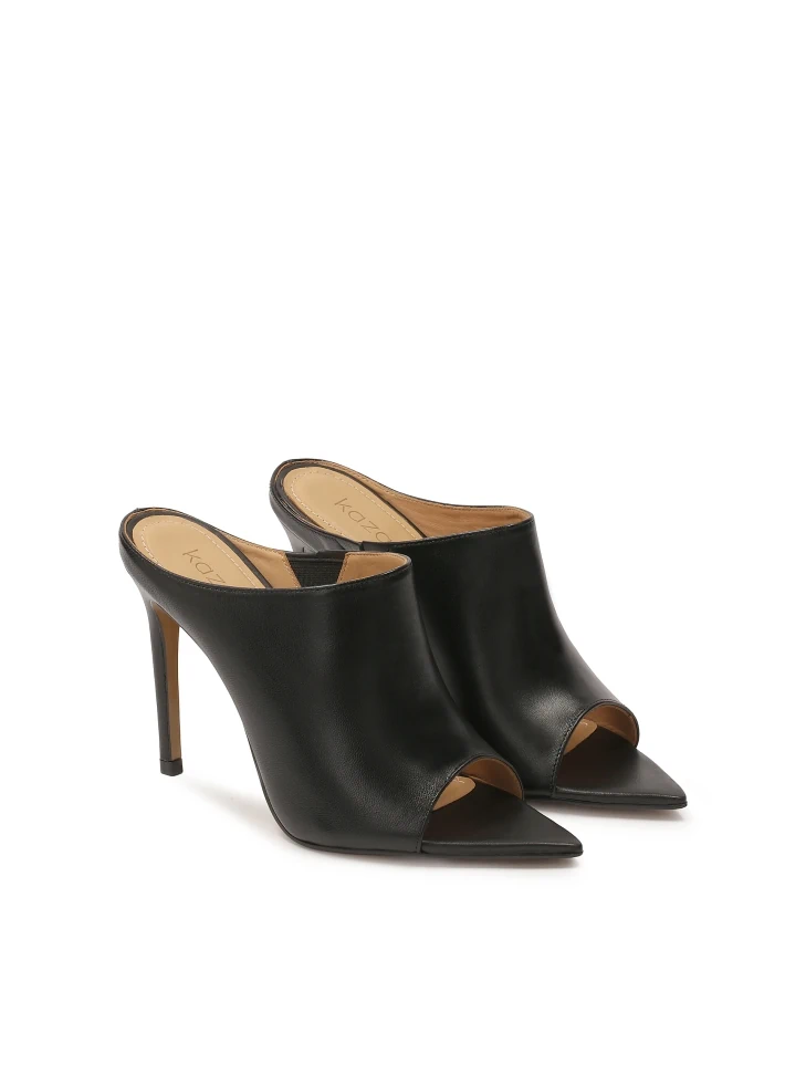 Kazar Black Stiletto Mules With A Pointed Nose