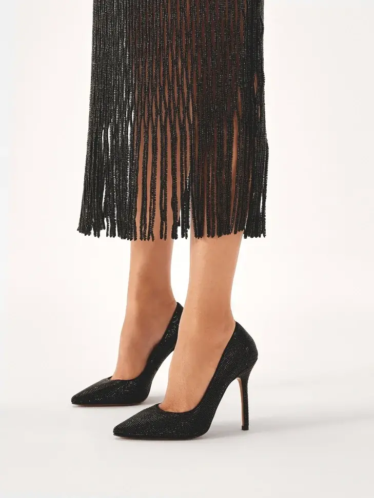 Kazar Black Stiletto Pumps Decorated With Crystals