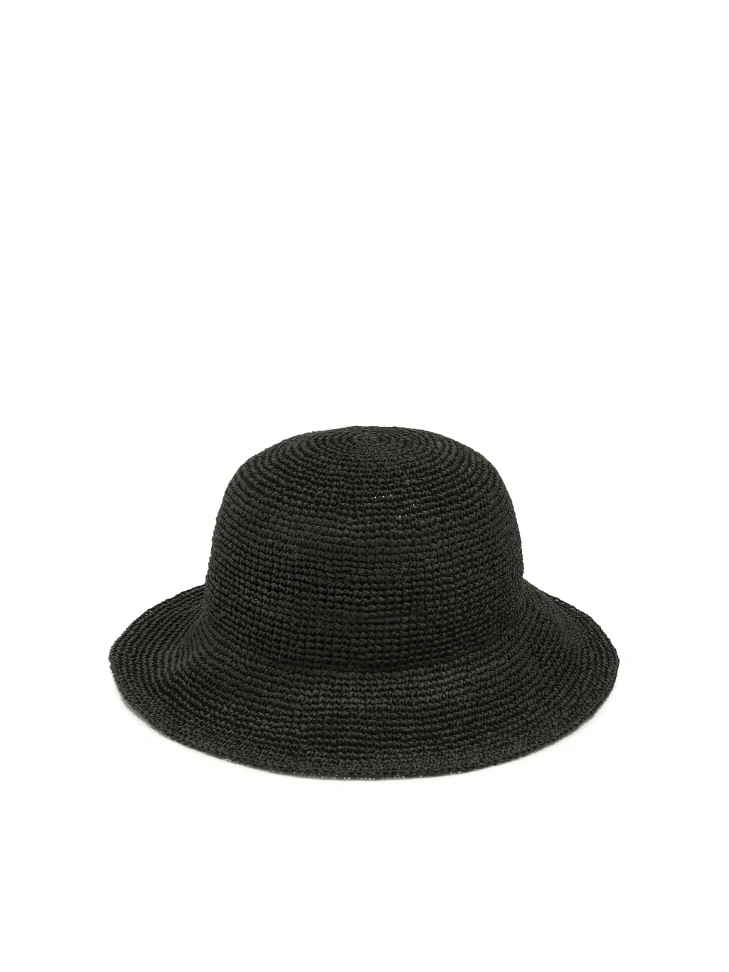 Kazar Black Straw Hat With Monogram