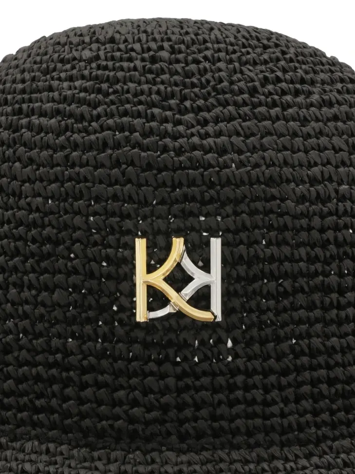 Kazar Black Straw Hat With Monogram
