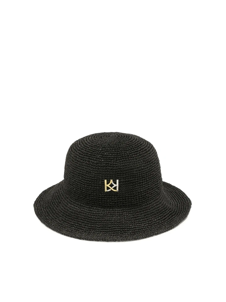 kazar Black straw hat with monogram
