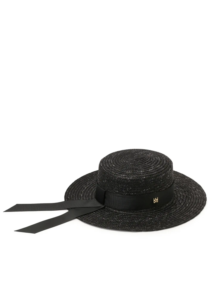 Kazar Black Straw Hat With Ribbon