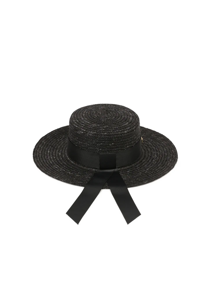 Kazar Black Straw Hat With Ribbon
