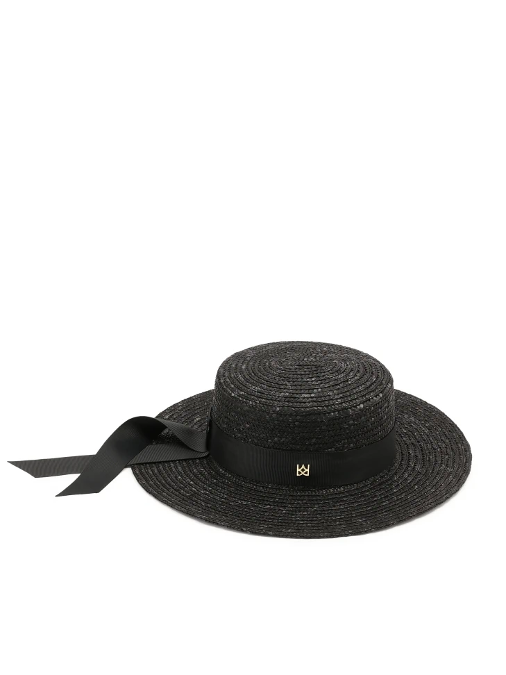 kazar Black straw hat with ribbon