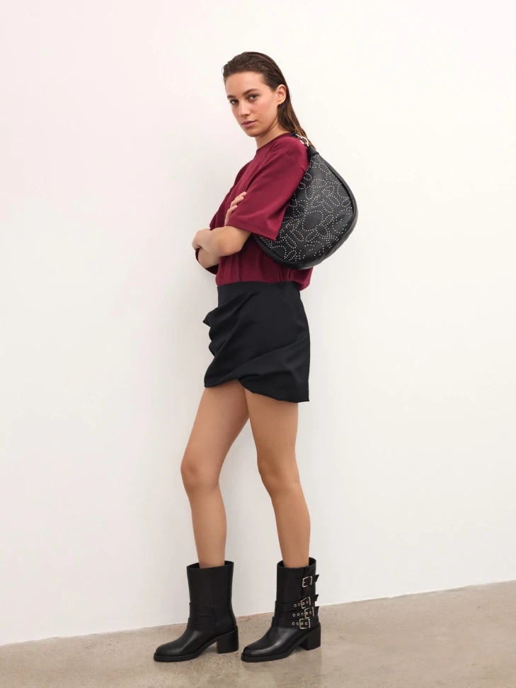 Kazar Black Studded Hobo Bag