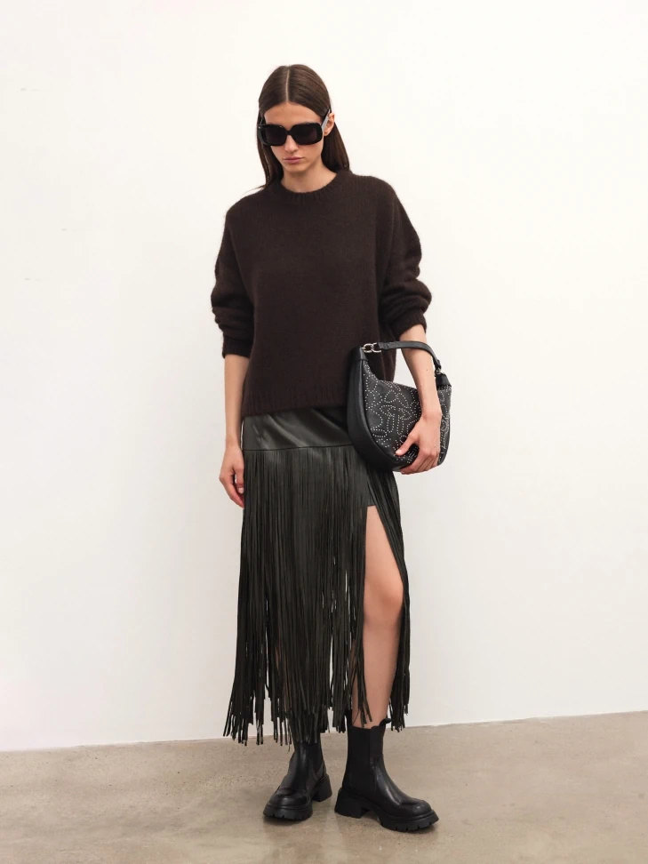 Kazar Black Studded Hobo Bag