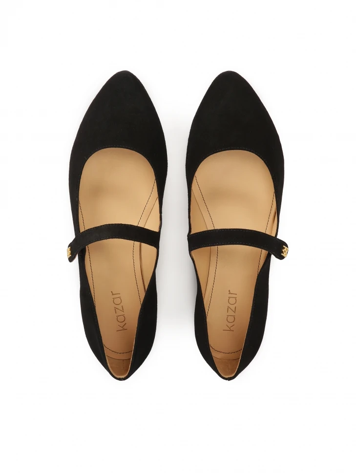 Kazar Black Suede Ballerinas In Mary Jane Style