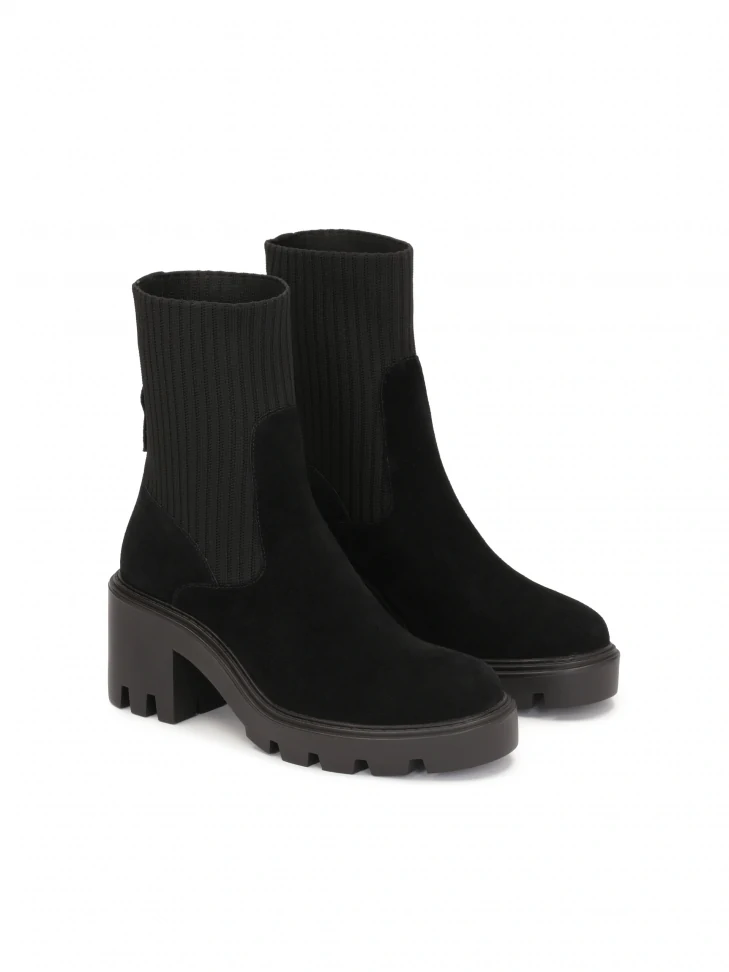 Kazar Black Suede Booties With A Sock Upper