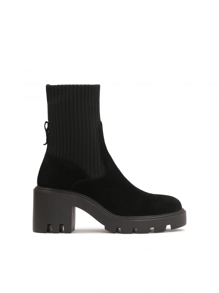 kazar Black suede booties with a sock upper