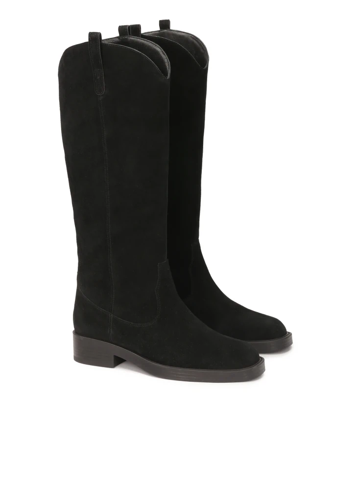 Kazar Black Suede Flat Sole Boots
