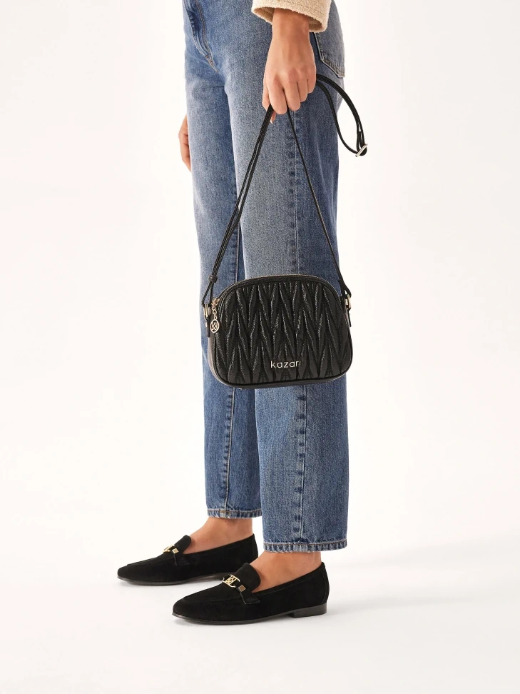 Kazar Black Suede Loafers With Metal Embellishment