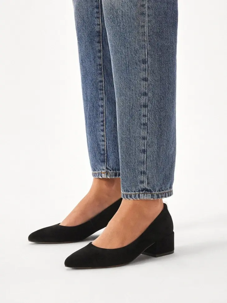 Kazar Black Suede Low Stiletto Pumps