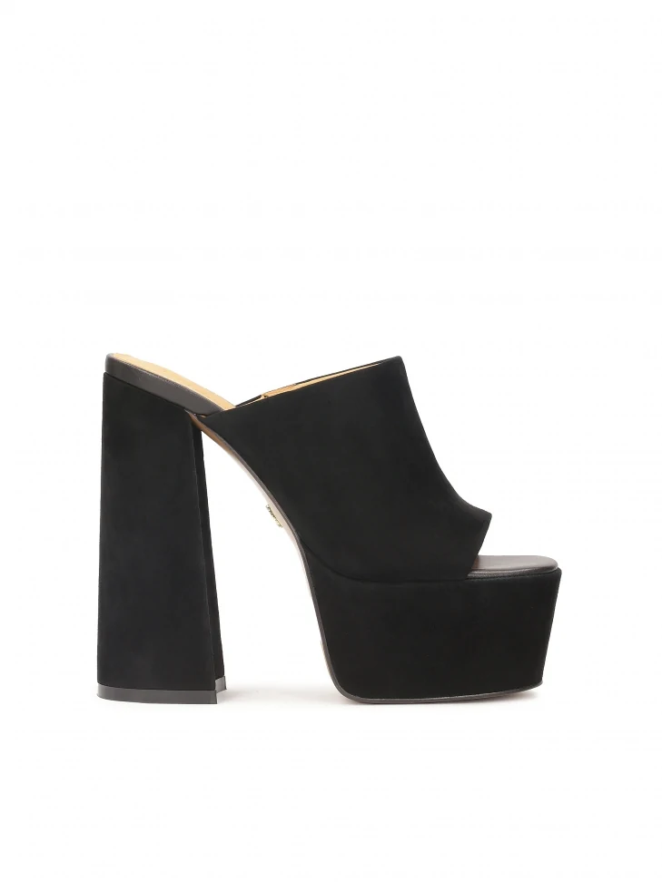 kazar Black suede mules with post and platform