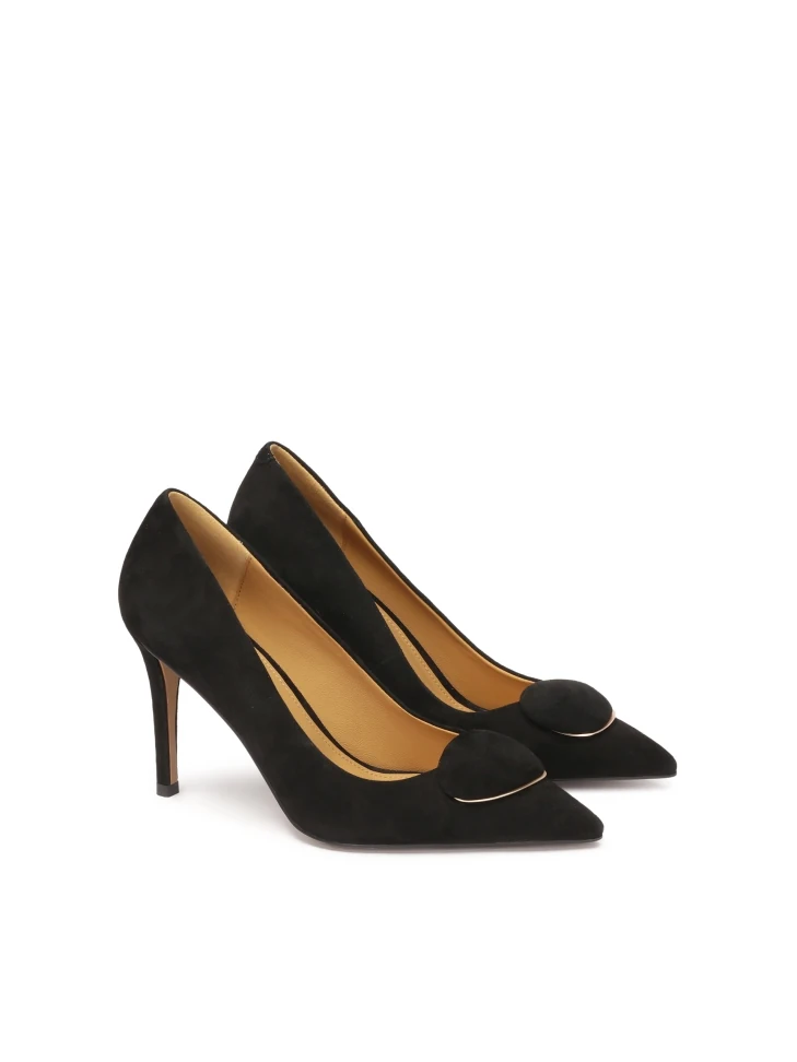 Kazar Black Suede Pumps With Embellishment