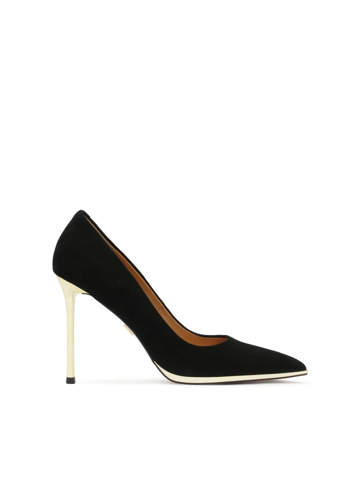 kazar Black suede pumps with gold heel