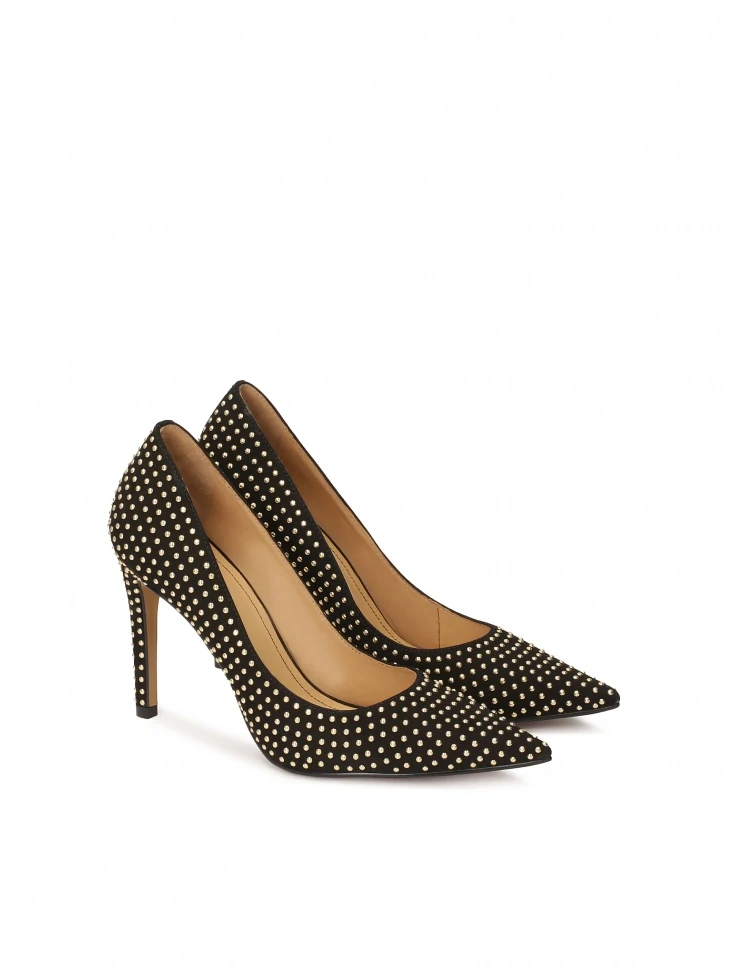 Kazar Black Suede Pumps With Gold Rivets