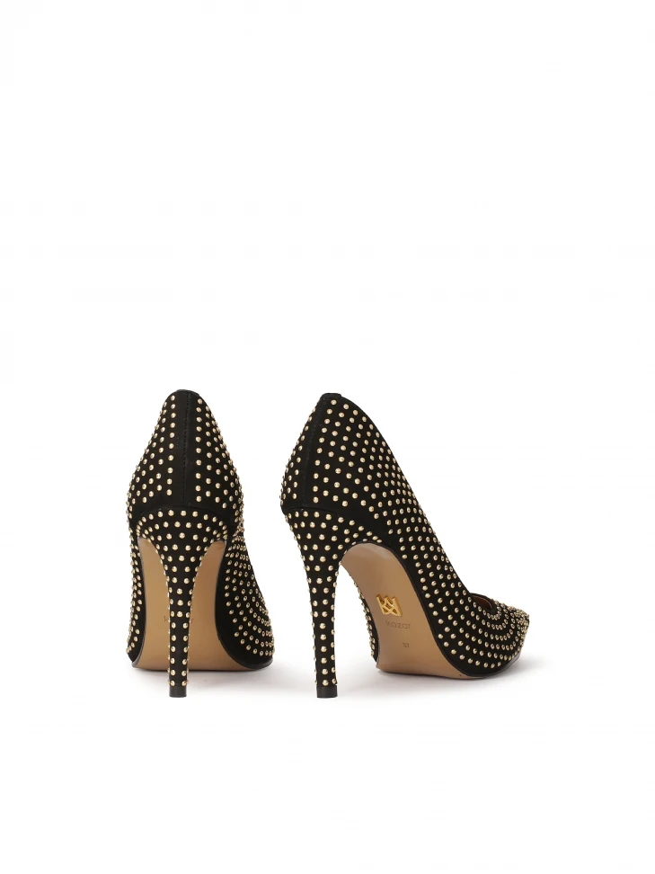 Kazar Black Suede Pumps With Gold Rivets