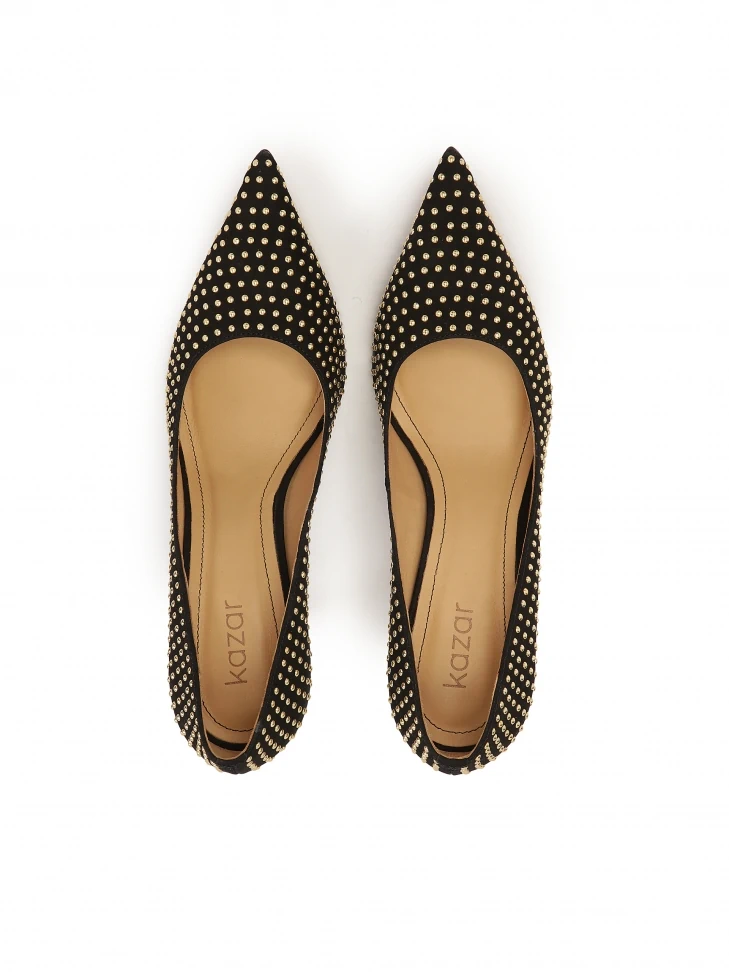 Kazar Black Suede Pumps With Gold Rivets