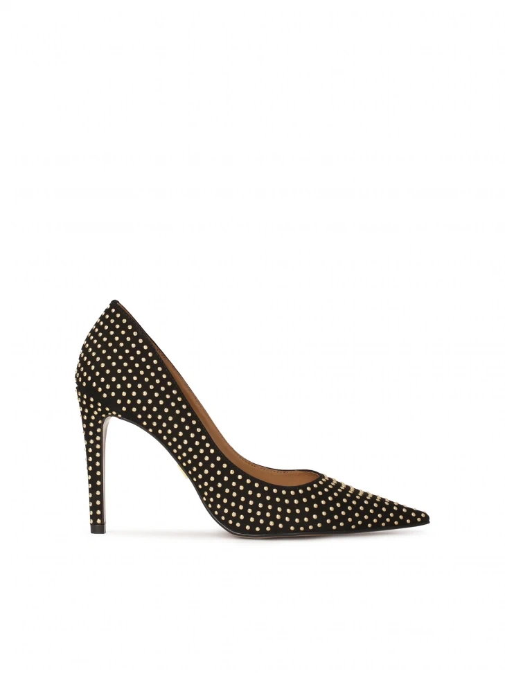 kazar Black suede pumps with gold rivets
