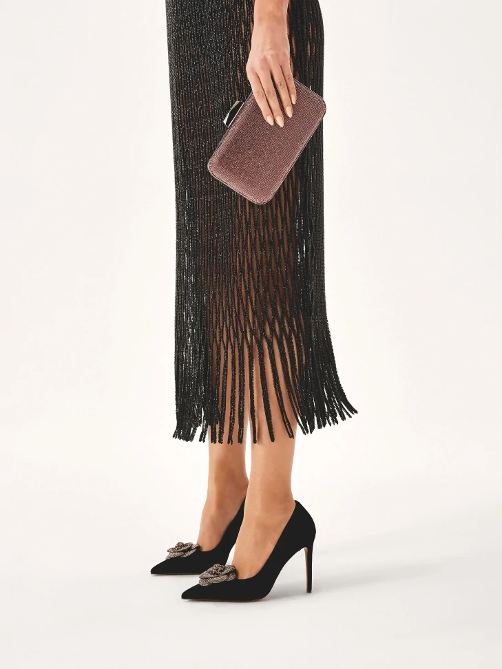 Kazar Black Suede Pumps With Shiny Flower