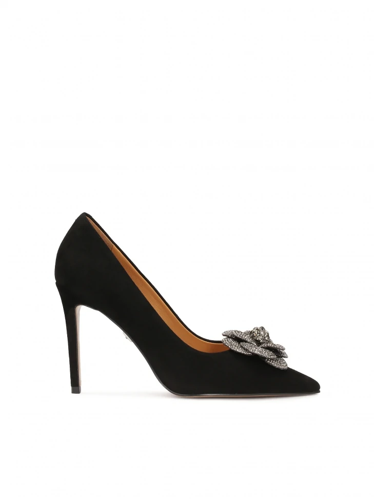 kazar Black suede pumps with shiny flower