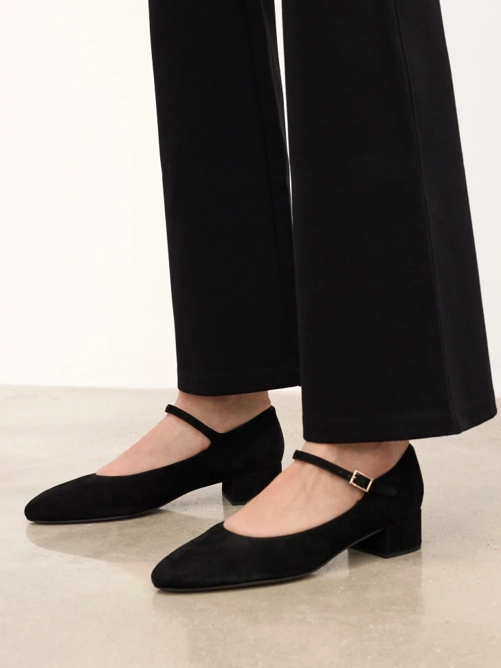 Kazar Black Suede Pumps With Strap And Low Heel
