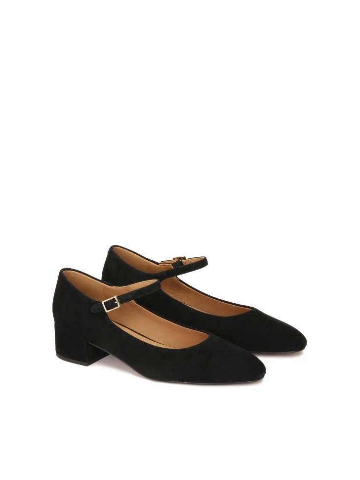 Kazar Black Suede Pumps With Strap And Low Heel