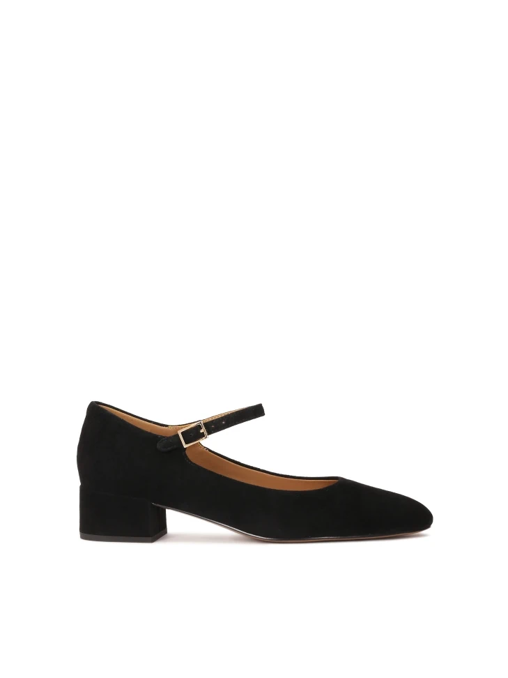 kazar Black suede pumps with strap and low heel