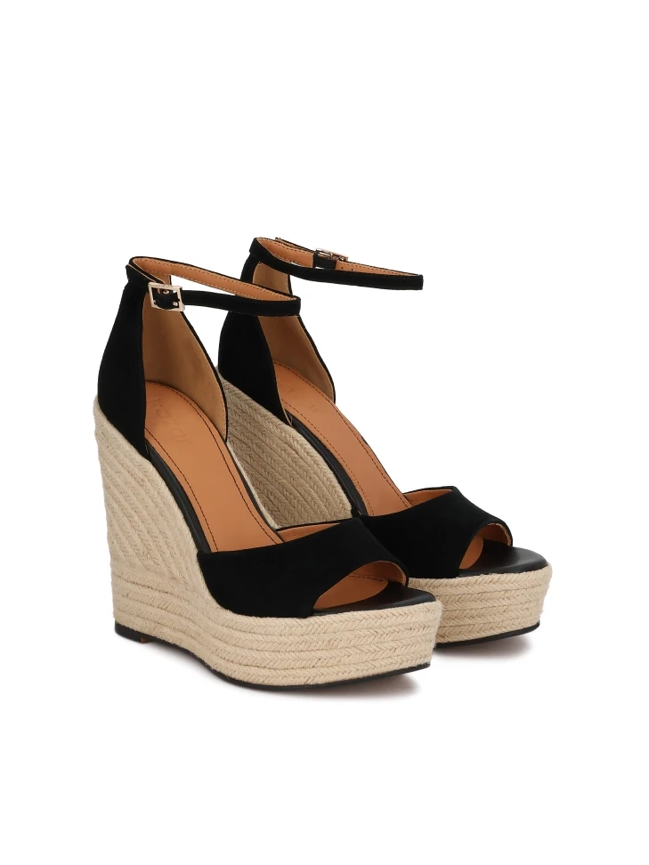 Kazar Black Suede Wedge Sandals On A Platform