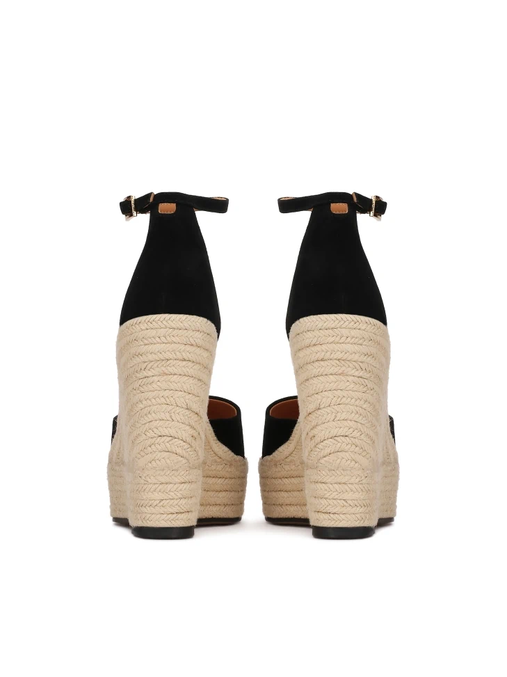 Kazar Black Suede Wedge Sandals On A Platform