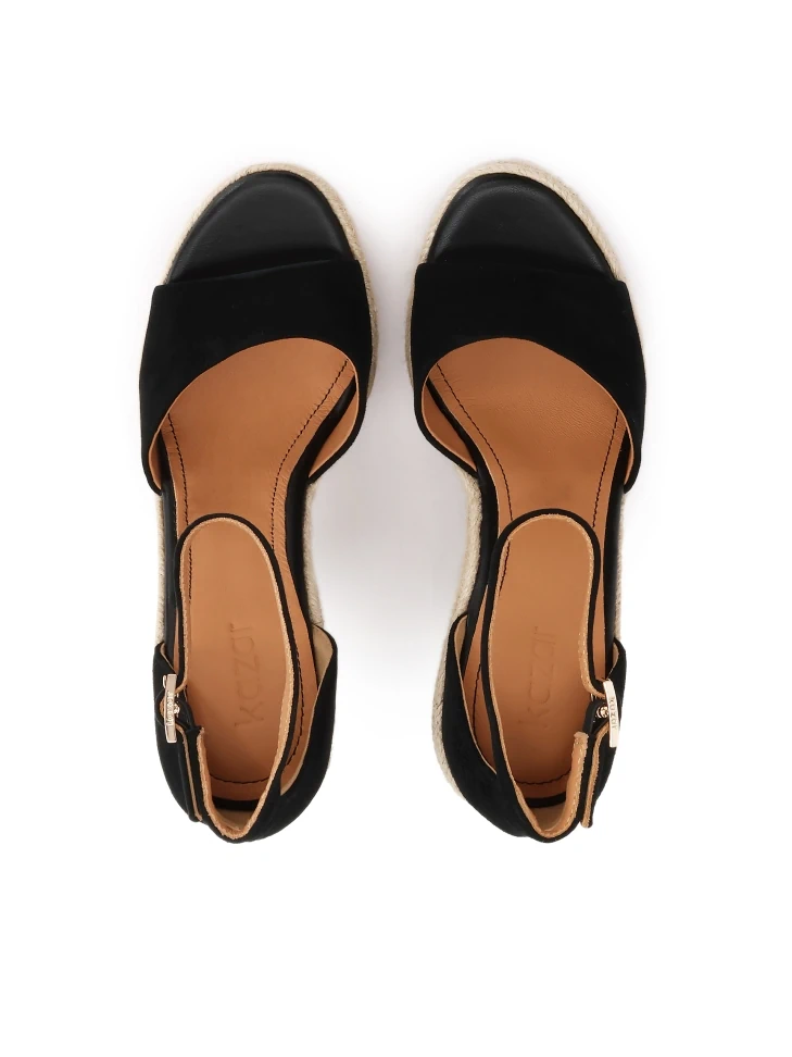 Kazar Black Suede Wedge Sandals On A Platform