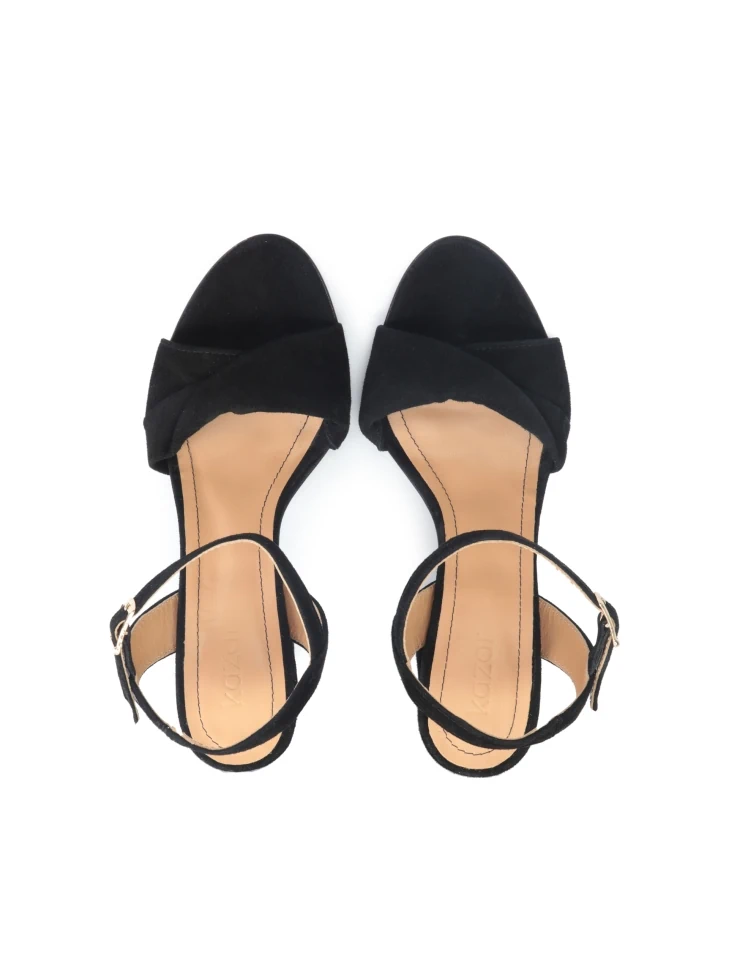 Kazar Black Suede Wide Strap Sandals