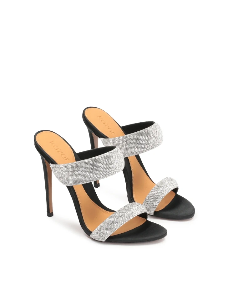 Kazar Black Textile Mules With Shiny Straps
