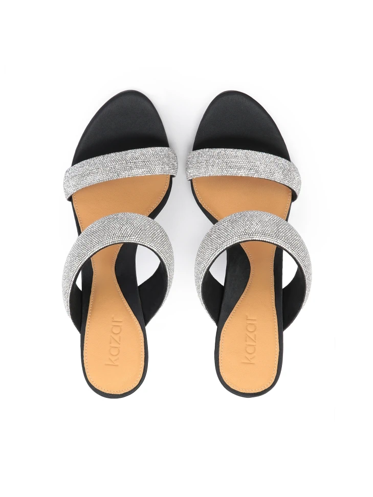 Kazar Black Textile Mules With Shiny Straps