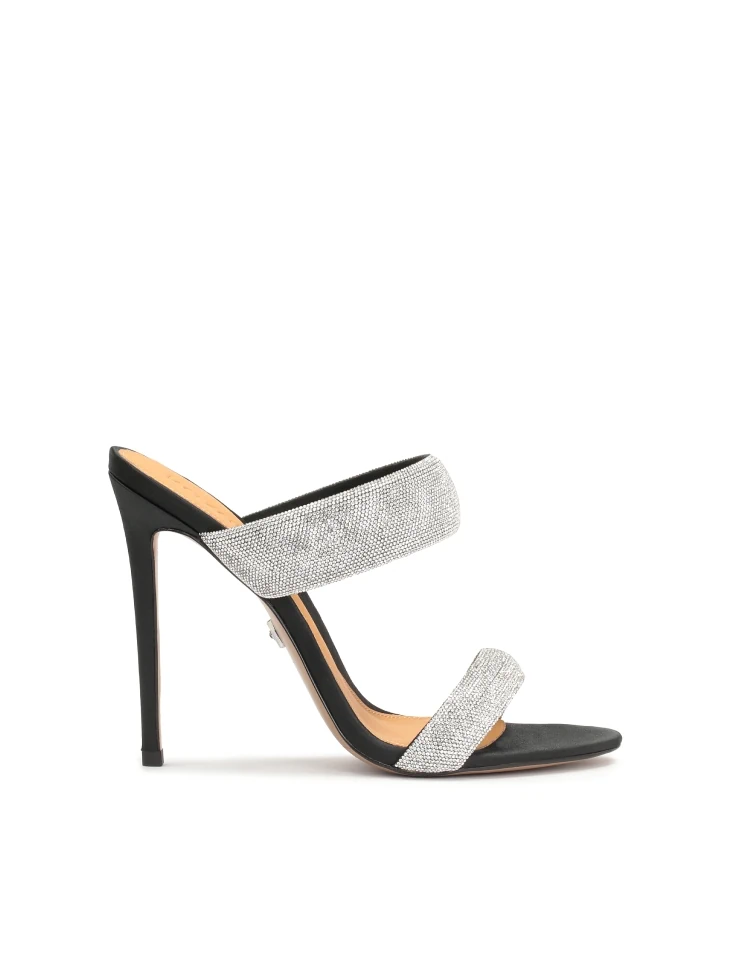kazar Black textile mules with shiny straps