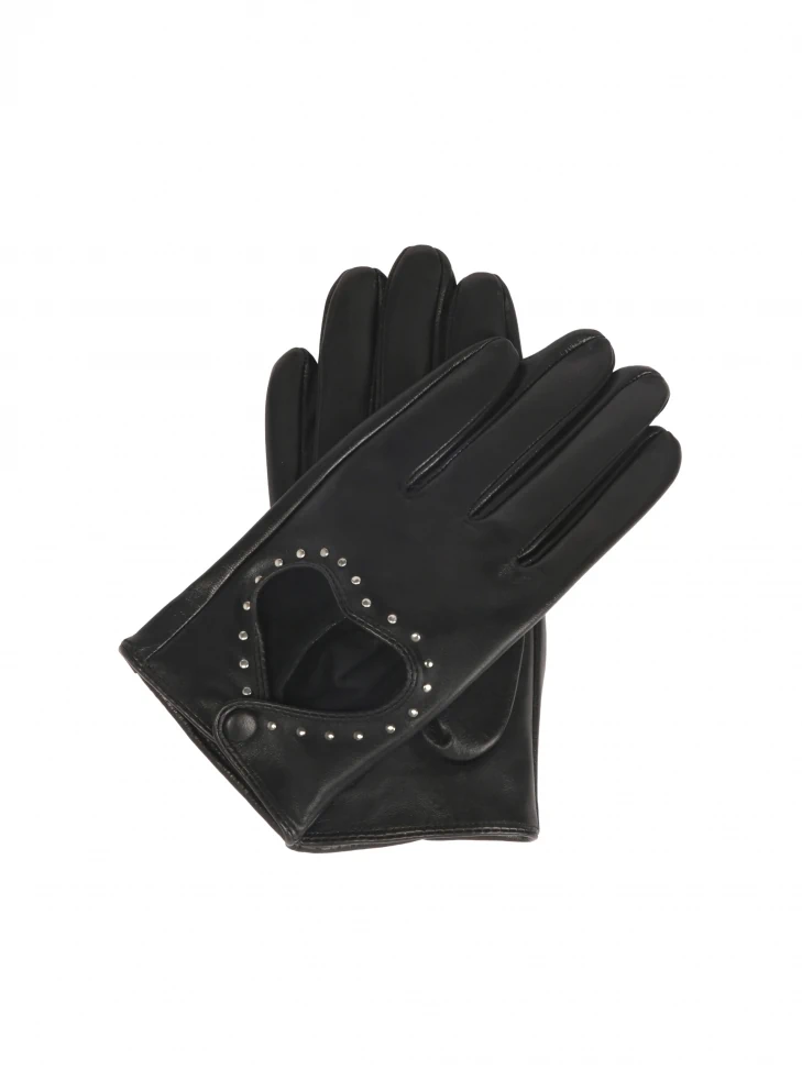 kazar Black touch screen gloves with cut out heart