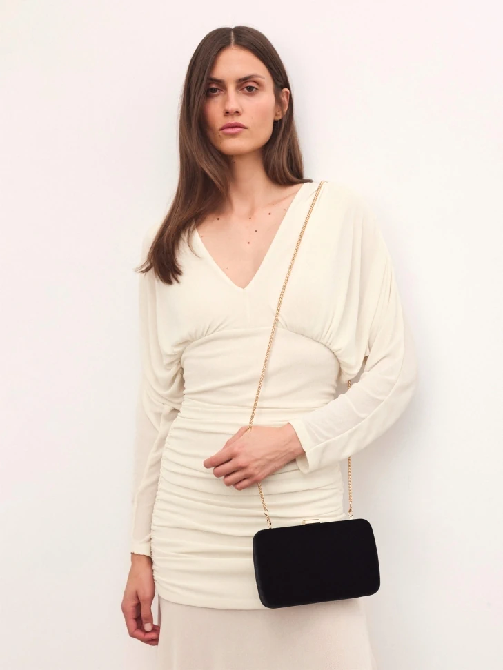 Kazar Black Velvet Fabric Clutch Bag