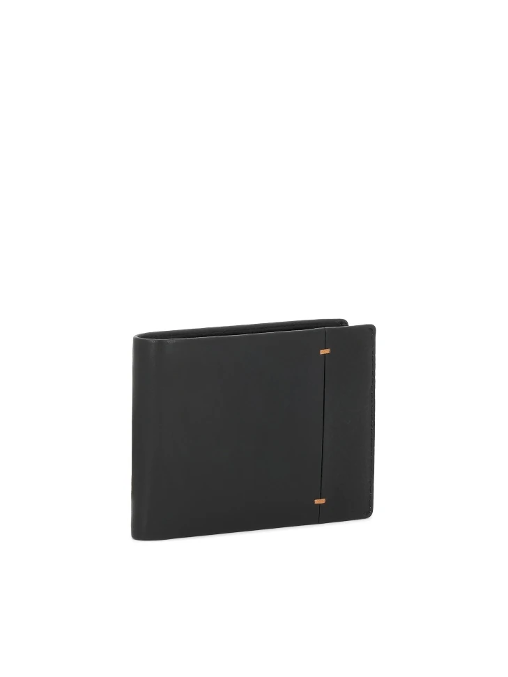 Kazar Black Wallet Decorated With Brown Threads